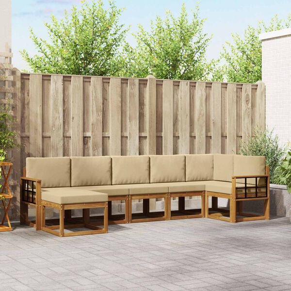 vidaXL Zunanja garnitura za sedenje z blazino 7 pcs Naravna in bež