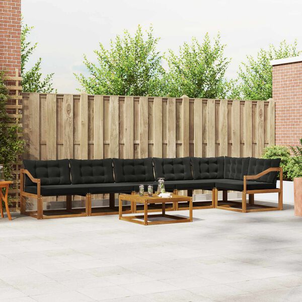 vidaXL Zunanja garnitura za sedenje z blazino 7 pcs Naravna in črna