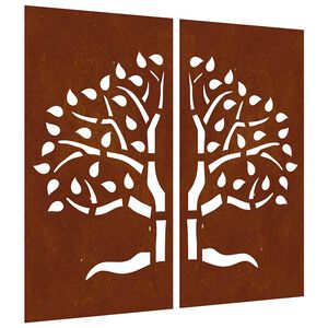 vidaXL Vrtna stenska dekoracija 2 kosa 105x55 cm corten jeklo drevo