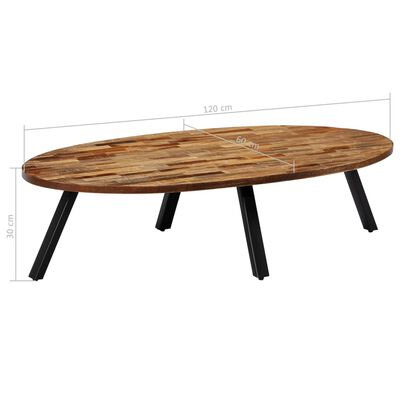 vidaXL Klubska mizica iz trdne predelane tikovine ovalna 120x60x30 cm