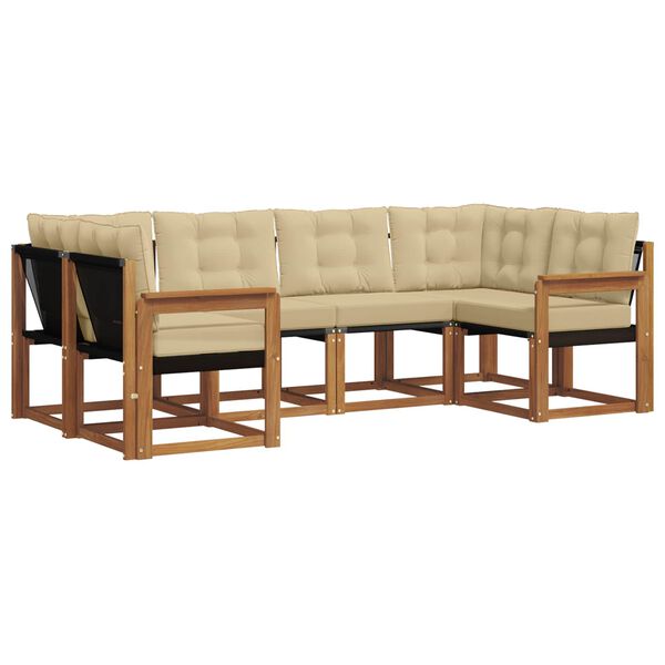 vidaXL Zunanja garnitura za sedenje z blazino 6 pcs Naravna in bež