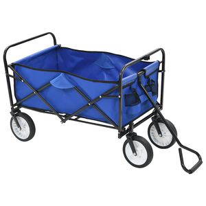vidaXL Zložljiv ročni voziček jeklen moder