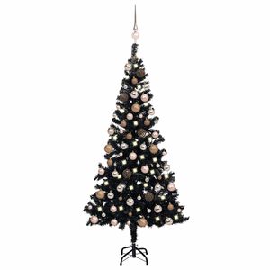 vidaXL Umetna osvetljena novoletna jelka z bunkicami črna 120 cm PVC