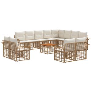 vidaXL Zunanja garnitura za sedenje 13 pcs Naravna in krem bela