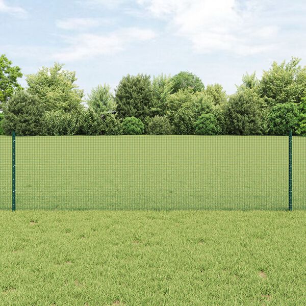 vidaXL Ograja s stebrom Zelena 0,6 x 25 m Jeklo in PVC