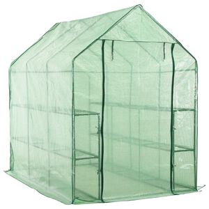 vidaXL Rastlinjak z vhodom in 12 policami jeklo 143x214x196 cm