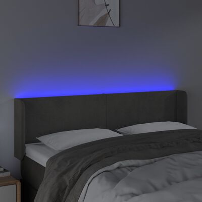 vidaXL LED posteljno vzglavje temno sivo 147x16x78/88 cm žamet