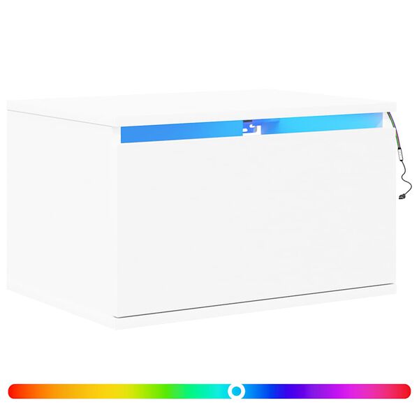 vidaXL Stenska nočna omarica z LED lučkami bela