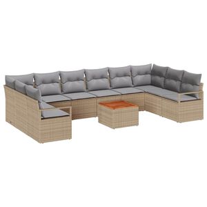 vidaXL Vrtna sedežna garnitura z blazino 11 pcs Bež poli ratan