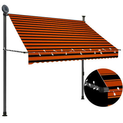 vidaXL Ročno zložljiva tenda z LED lučkami 200 cm oranžna in rjava