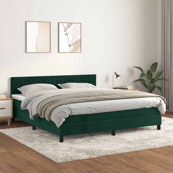 vidaXL Box spring postelja z vzmetnico temno zelena 180x200 cm žamet