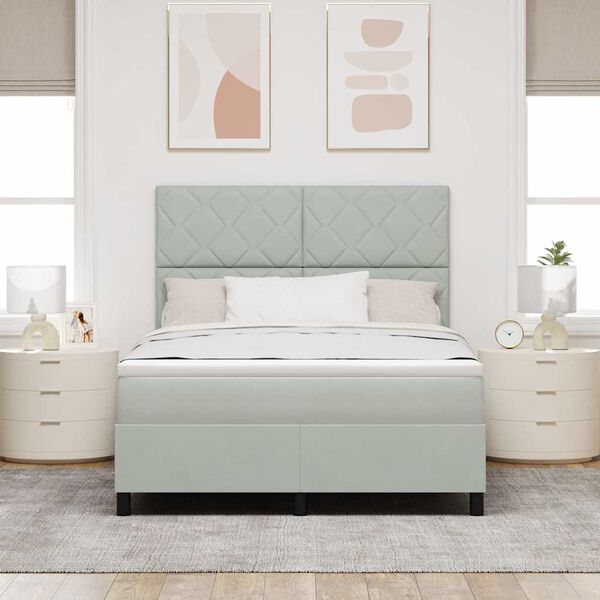 vidaXL LED Box Spring Postelja Svetlo siva 140 x 200 cm blago