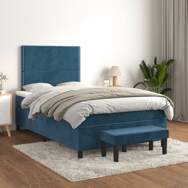 vidaXL Box spring postelja z vzmetnico temno moder 120x190 cm žamet