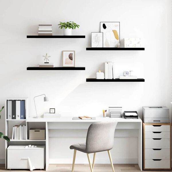 vidaXL Stenske police 4 kosi visok sijaj črne 90x23,5x3,8 cm MDF