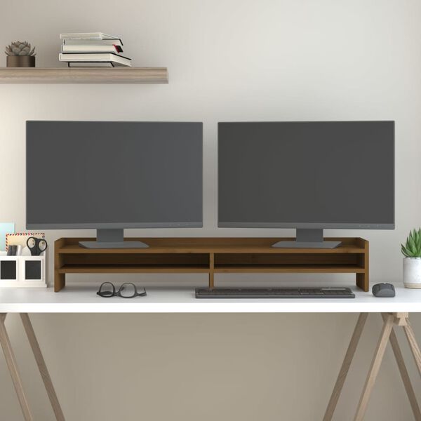 vidaXL Stojalo za zaslon medeno rjavo 100x24x16 cm trdna borovina