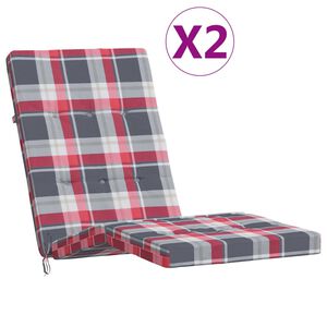 vidaXL Blazine za ležalnike 2 kosa rdeča karirasta oxford tkanina