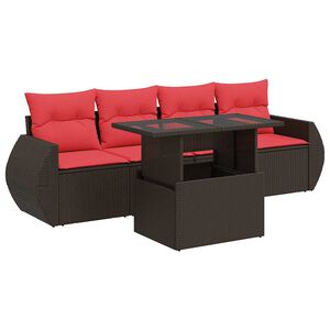 vidaXL Vrtna sedežna garnitura z blazinami 5-delna rjav ratan/akacija