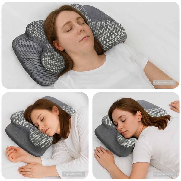 vidaXL Vzglavnik za vrat Siva Spominska pena 58 x 38 x 12 cm