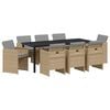 vidaXL Komplet za jedilnico v vrtu z blazino 9 pcs Bež poli ratan