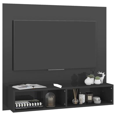 vidaXL Stenska TV omarica visok sijaj siva 102x23,5x90 cm iverna pl.
