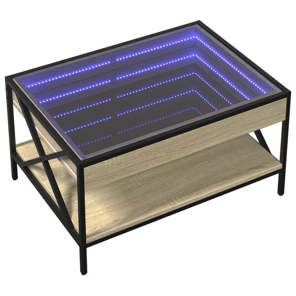 vidaXL Klubska mizica z neskončnimi LED sonoma hrast 70x50x38 cm