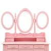 vidaXL Mizica za ličenje s stolčkom in tridelnim ogledalom roza