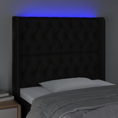 vidaXL LED posteljno vzglavje črno 93x16x118/128 cm blago