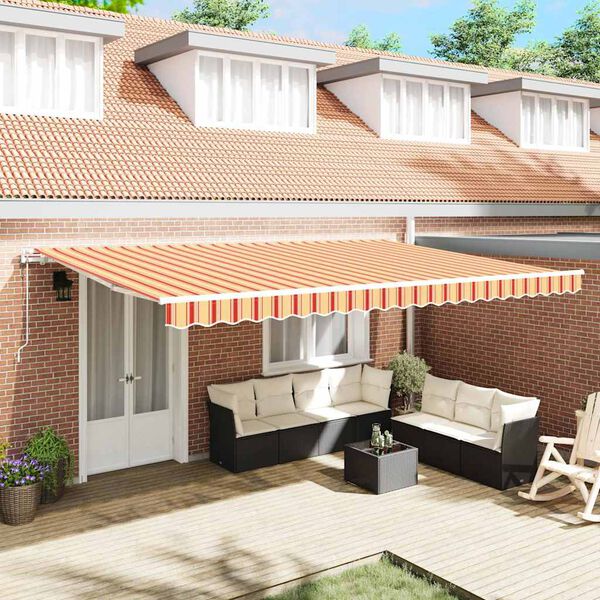 vidaXL Retraktilna tenda Rumena in oranžna 500 &times; 300 cm blago