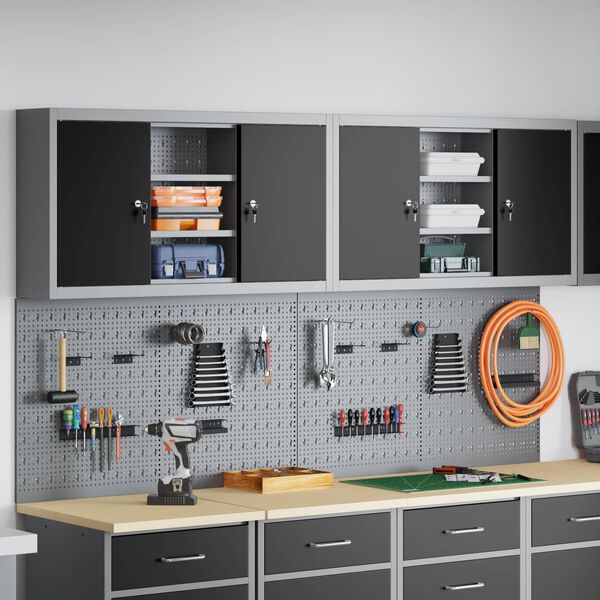 vidaXL Komplet orodnih omar s polico 6 pcs Črna Pra&scaron;no lakirano jeklo