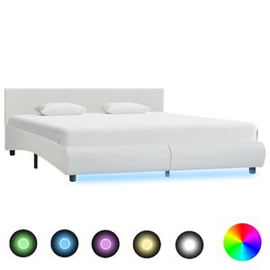 vidaXL Posteljni okvir LED belo umetno usnje 180x200 cm