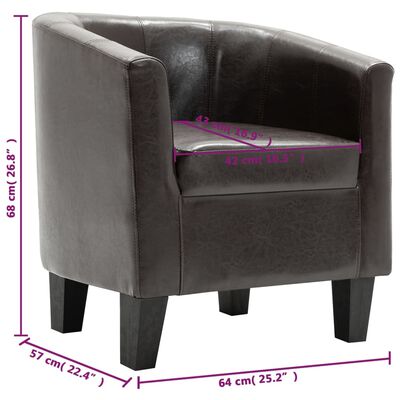 vidaXL Tubast stol iz temno rjavega umetnega usnja