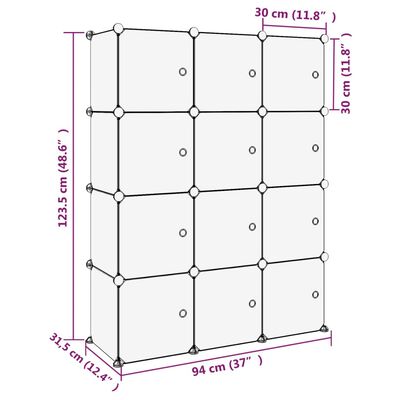 vidaXL Kockasta omarica za shranjevanje z 12 kockami in vrati prozorna
