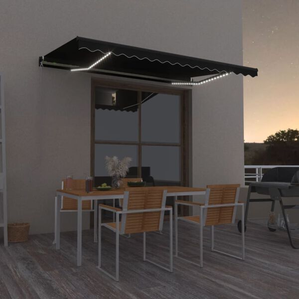 vidaXL Ročno zložljiva tenda z LED lučmi 400x350 cm antracitna