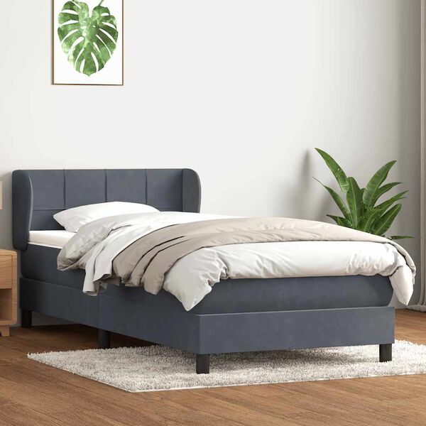 vidaXL Box spring postelja z vzmetnico temno siva 100x210 cm žamet