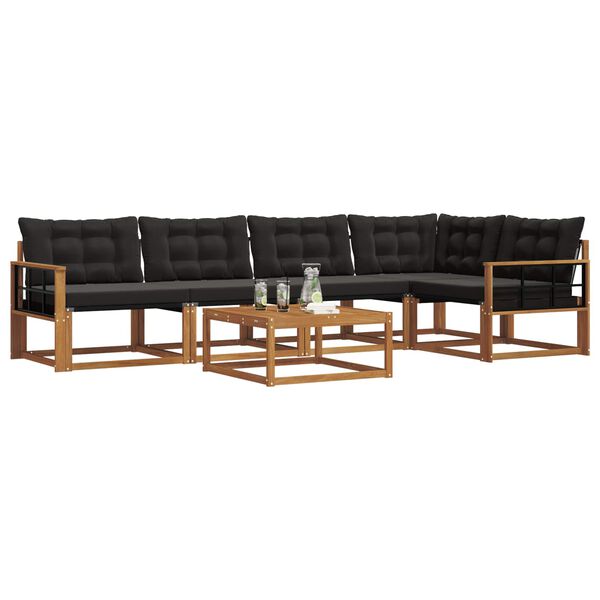 vidaXL Zunanja garnitura za sedenje z blazino 6 pcs Naravna in črna