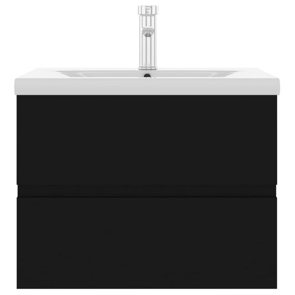 vidaXL Omarica za umivalnik z vgradnim umivalnikom črna iverna plošča