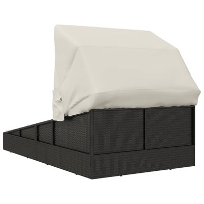 vidaXL Vrtna postelja z zložljivo streho črna 200x114x128 cm PE ratan