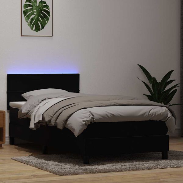 vidaXL Box spring postelja z vzmetnico LED črna 90x220 cm žamet