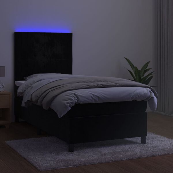 vidaXL Box spring postelja z vzmetnico LED črna 100x200 cm žamet