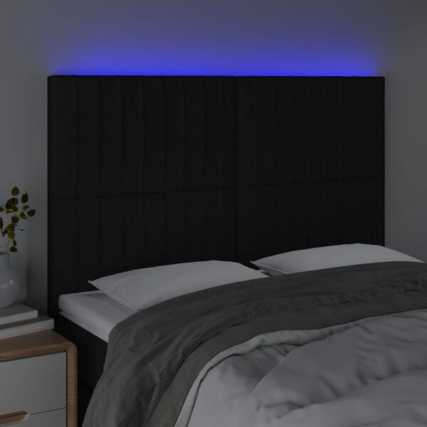 vidaXL LED posteljno vzglavje črno 144x5x118/128 cm blago
