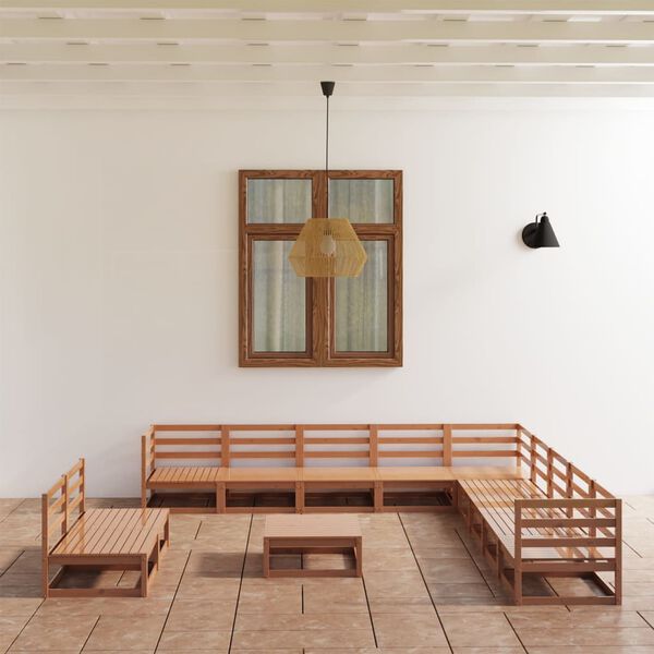 vidaXL Vrtna sedežna garnitura 12-delna medeno rjava trdna borovina