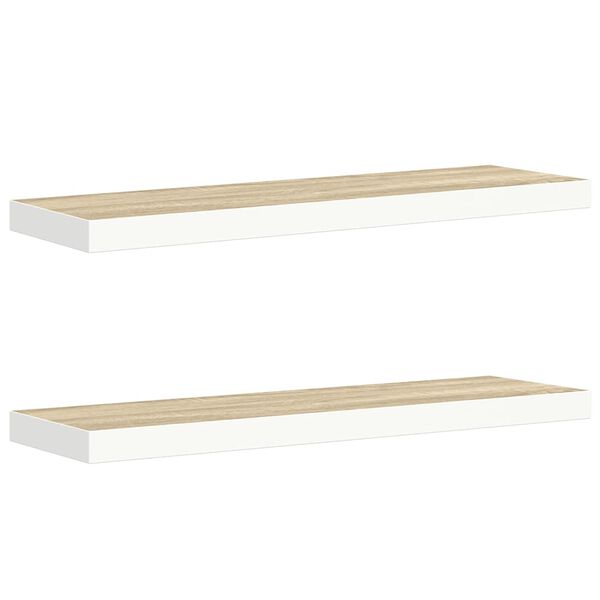 vidaXL Stenske police 2 kosa barva hrasta in bela 90x23,5x3,8 cm MDF