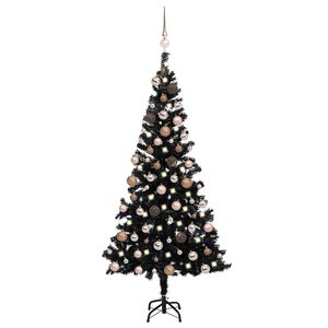 vidaXL Umetna osvetljena novoletna jelka z bunkicami črna 180 cm PVC