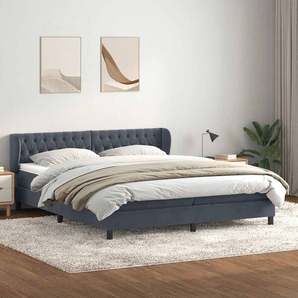 vidaXL Boxspring postelja z vzmetnicami temno siva 180x220 cm žamet