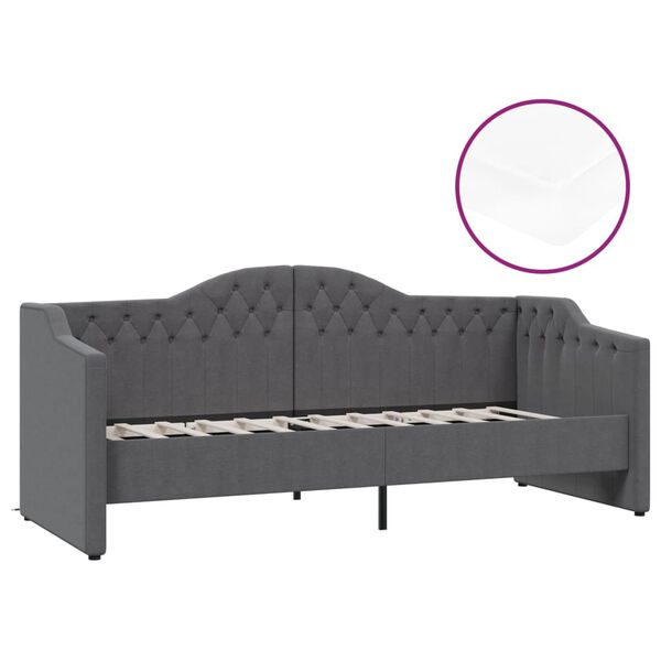 vidaXL Dnevna postelja z vzmetnico USB temno sivo blago 90x200 cm
