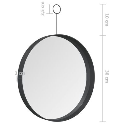 vidaXL Viseče ogledalo s kavljem črno 30 cm