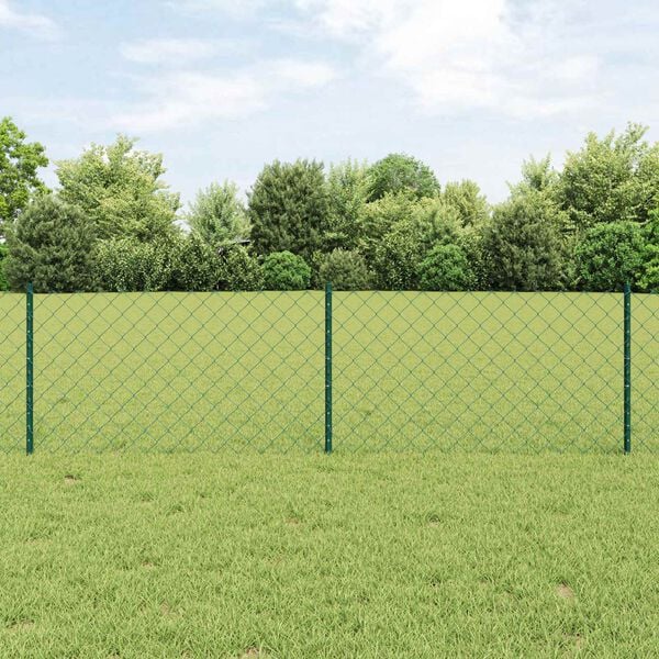 vidaXL Ograja s stebrom Zelena 0,6 x 10 m Jeklo in PVC