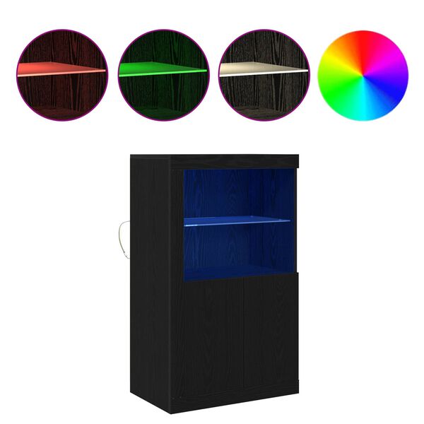 vidaXL LED bočni predalnik Črna Orehovina 60,5 x 37 x 100 cm