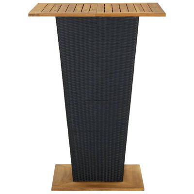 vidaXL Barska miza črna 80x80x110 cm poli ratan in trden akacijev les