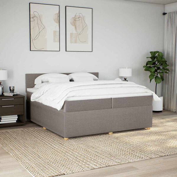 vidaXL Box spring postelja z vzmetnico taupe 200x200 cm blago